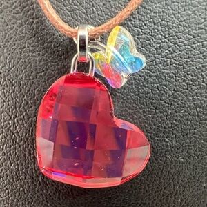 Swarovski Pink Faceted Crystal Heart Necklace with Butterfly B6